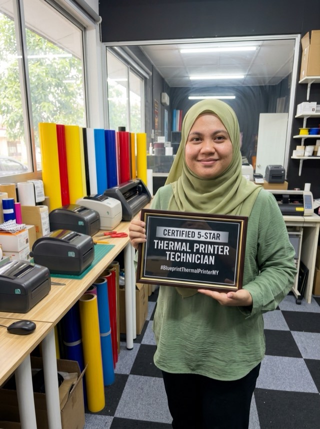 Shahirah di kedai printing