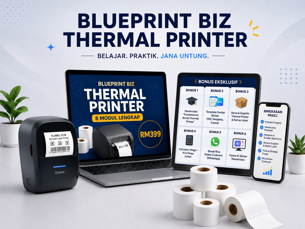 Pakej Founder: Blueprint, mini thermal printer dan sticker