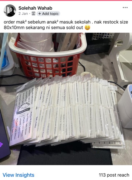 Order sebenar pelajar Sticker Singgit