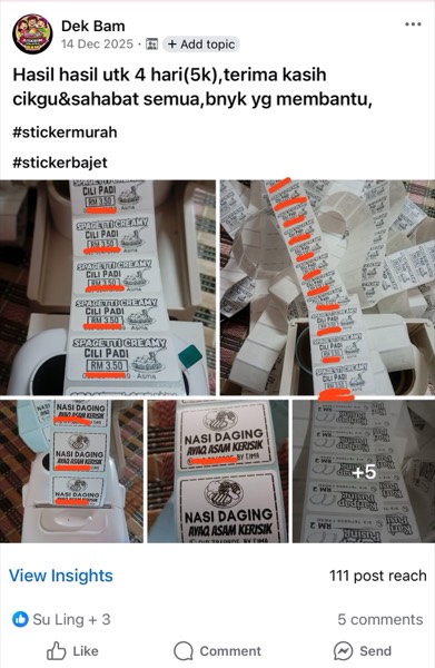 Order sebenar pelajar Sticker Singgit