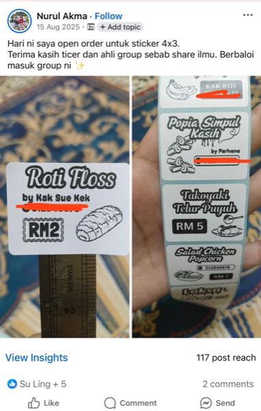 Order sebenar pelajar Sticker Singgit