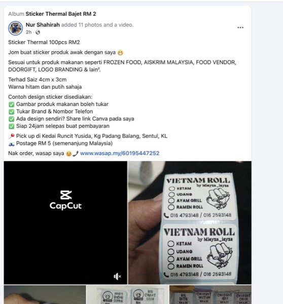 Order sebenar pelajar Sticker Singgit