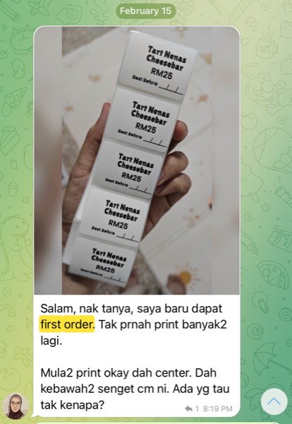 Order sebenar pelajar Sticker Singgit