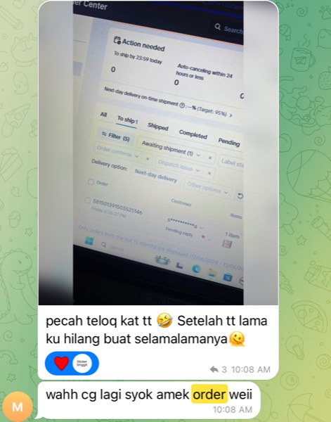 Order sebenar pelajar Sticker Singgit