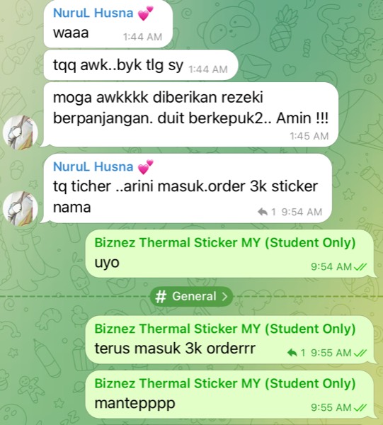 Order sebenar pelajar Sticker Singgit