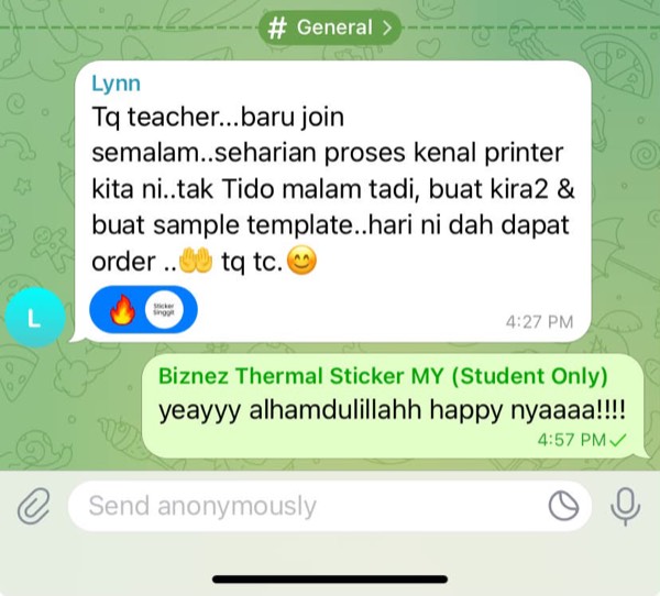 Order sebenar pelajar Sticker Singgit